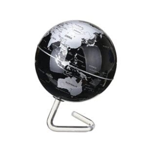 Globe Terrestre (23 Cm) avec Boîte en Bois pour Explorer le Monde - Noir & Argent