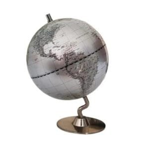 Globe Terrestre Antique en Métal et Bois pour Décor Rétro-vintage - Argent