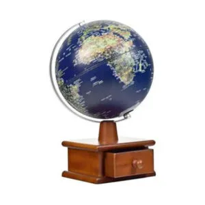 Globe Terrestre en Bois avec Boîte de Rangement pour Explorateurs - Bleu
