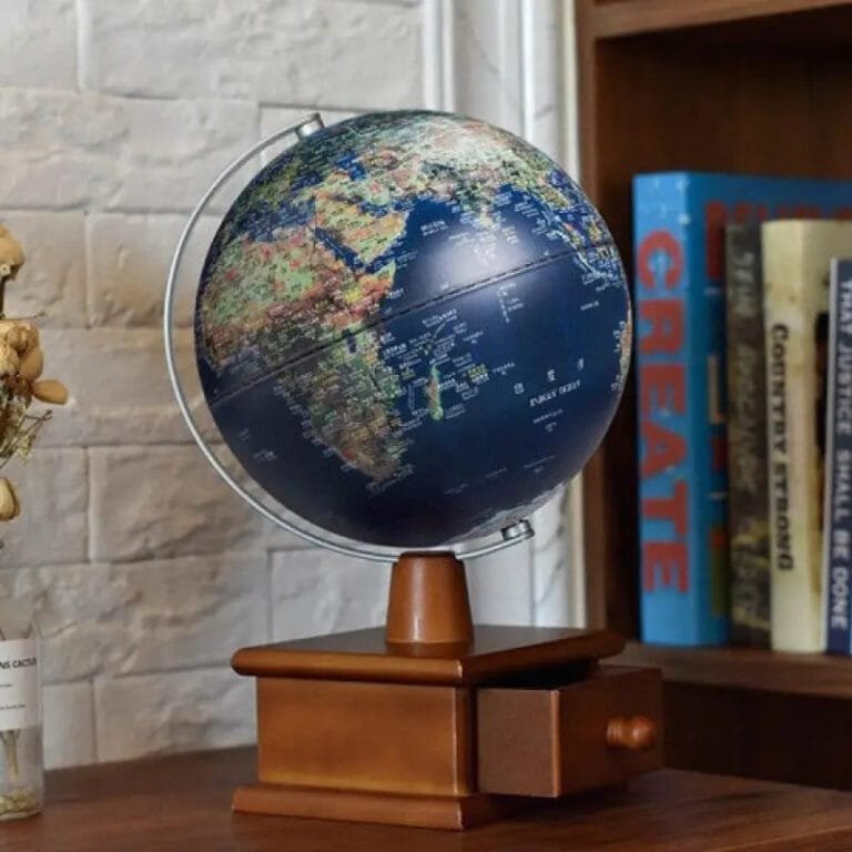 Globe Terrestre Boite de Rangement en Bois Décorative