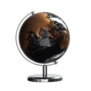 Globe Terrestre en Cristal avec Arc Doré - Objet Design élégant - Noir & Cuivre