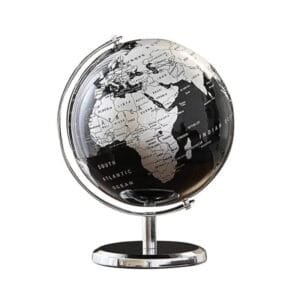 Globe Terrestre en Cristal avec Arc Doré pour une Décoration élégante - Noir & Argent