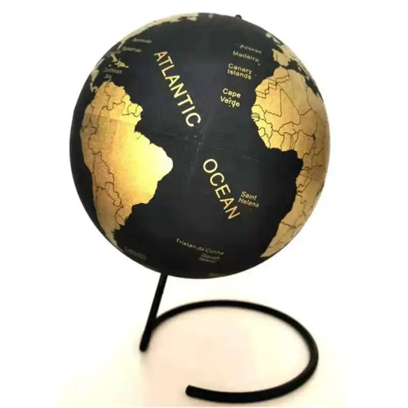 Globe Terrestre en Liège Noir Or 35 cm Élégant
