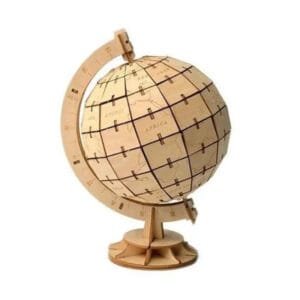 Globe Terrestre Métallique Chromé électrique à Lumière Ambiante - Puzzle en Bois