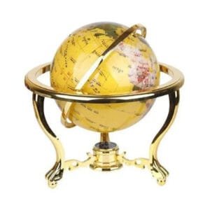 Globe Terrestre Vintage Américain pour une Décoration élégante - Sphère Jaune - Structure Couleur Or