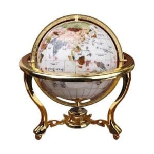 Globe Terrestre Vintage Américain pour une Décoration Rétro Unique - Sphère Blanche - Structure Couleur Or