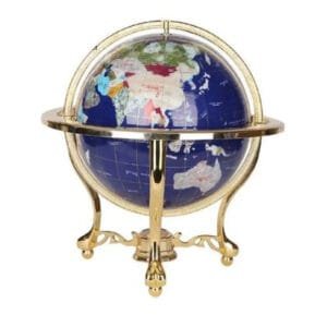 Globe Terrestre Vintage au Style Américain pour une Décoration Rétro-chic - Sphère Bleu Saphir - Structure Couleur Or