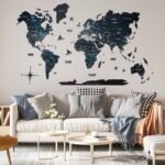 Carte du Monde en Bois Noir Murale 2D - vue 3