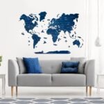 Carte du Monde en Bois 2D Foncée Bleu Marine - vue 3