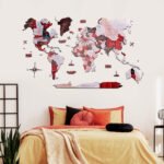 Carte du Monde en Bois à Coller Rouge et Rose