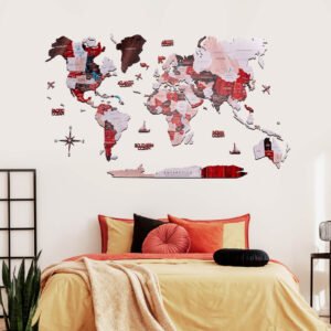 Carte du Monde en Bois à Coller Rouge et Rose