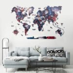 Carte du Monde Murale 3D Galaxie Violet et Rouge