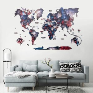Carte du Monde Murale 3D Galaxie Violet et Rouge