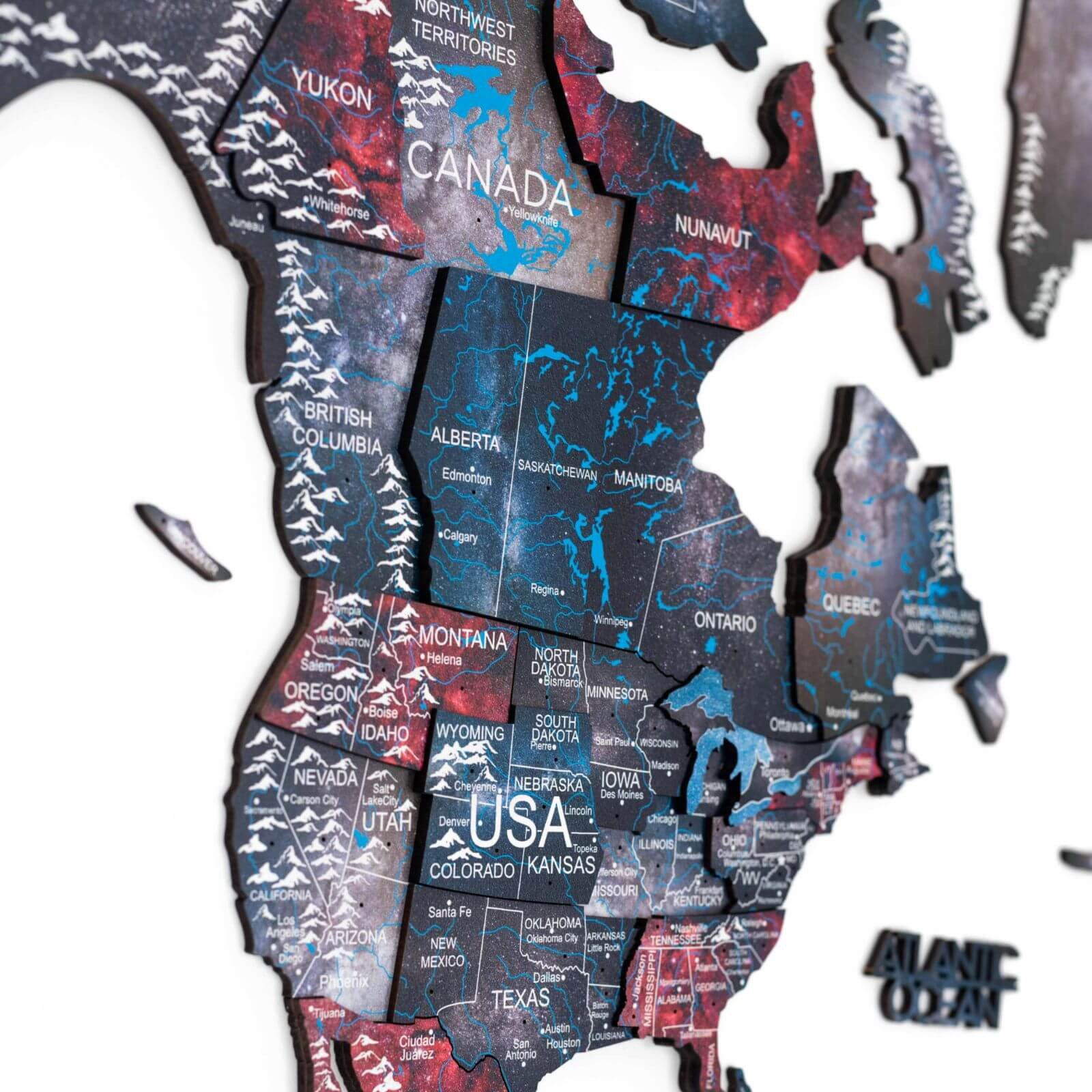 Carte du Monde Murale 3D Galaxie Violet et Rouge - vue 2