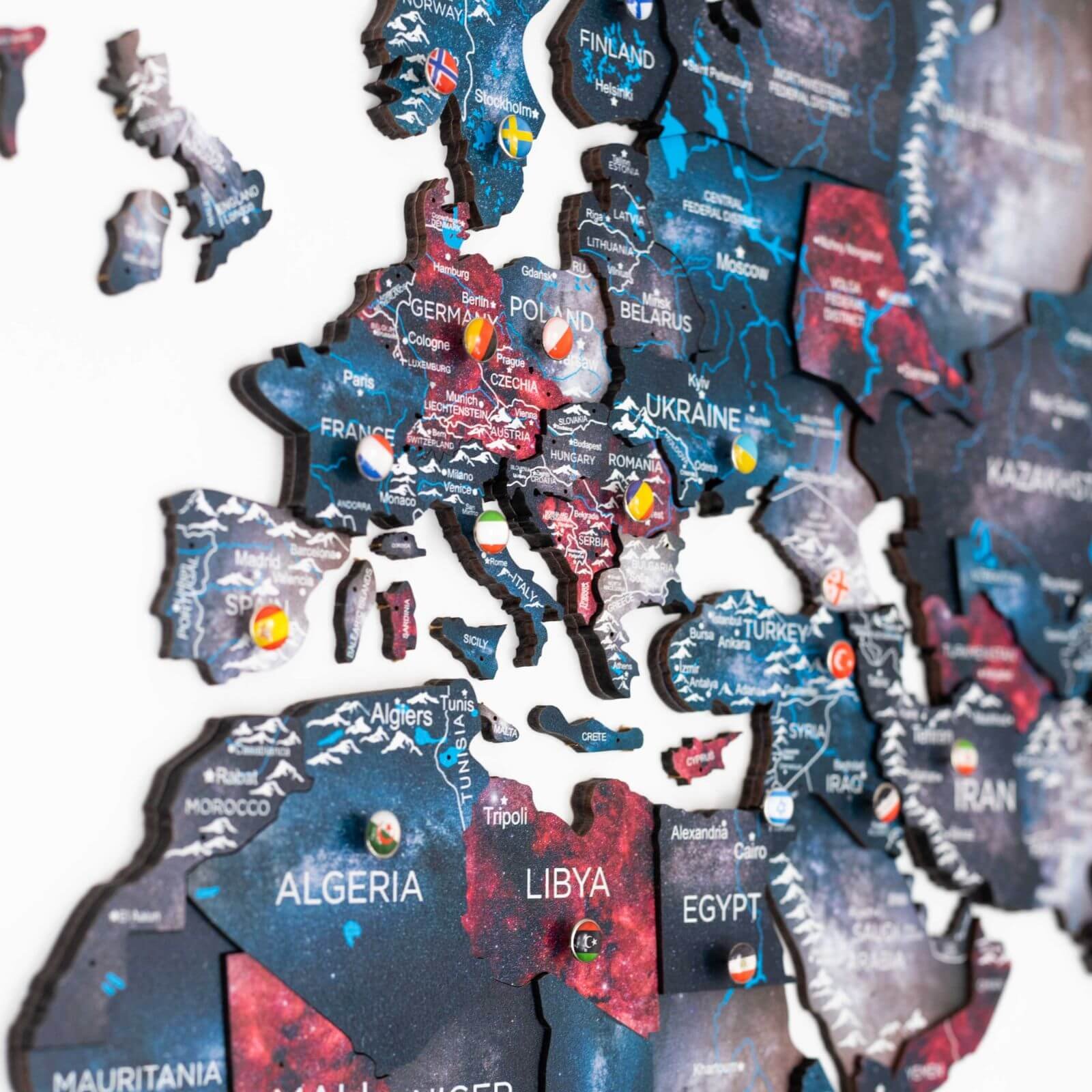 Carte du Monde Murale 3D Galaxie Violet et Rouge - vue 5