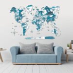 Carte du Monde en 3D Turquoise