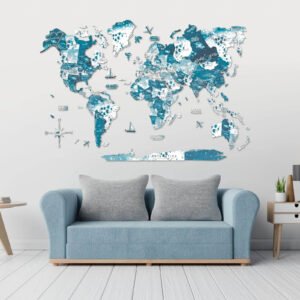 Carte du Monde en 3D Turquoise