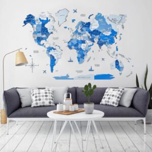 Carte du Monde Pays 3D Bleu Azur