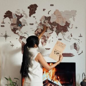 Carte du Monde en Bois 3D Brun Cappuccino