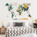 Carte du Monde 3D Bois Moutarde et Vert