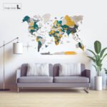 Carte du Monde 3D Bois Moutarde et Vert - vue 5