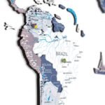Carte du Monde 3D en Bois Gris Bleu et Blanc - vue 2