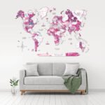 Carte Monde Bois 3D Rose