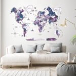 Carte du Monde en Bois en 3D Violet Voie Lactée