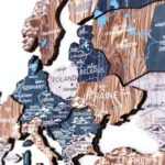 Carte du Monde Murale en Bois 3D Bleu Gris et Beige - vue 2