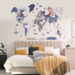 Carte du Monde Murale en Bois 3D Bleu Gris et Beige - vue 5
