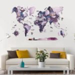 Carte du Monde 3D Relief Mauve