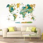 Carte du Monde avec Relief Vert et Jaune