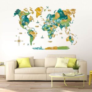 Carte du Monde avec Relief Vert et Jaune
