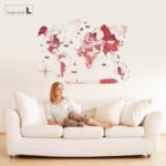 Carte du Monde Bois Relief Rouge Corail - vue 6