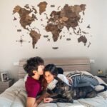 Mappemonde en Bois 3D Noyer Foncé