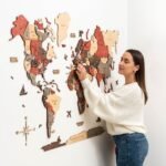 Mappemonde 3D Bois Rouge et Bois