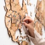 Carte du Monde Bois Clair 3D Doré - vue 3