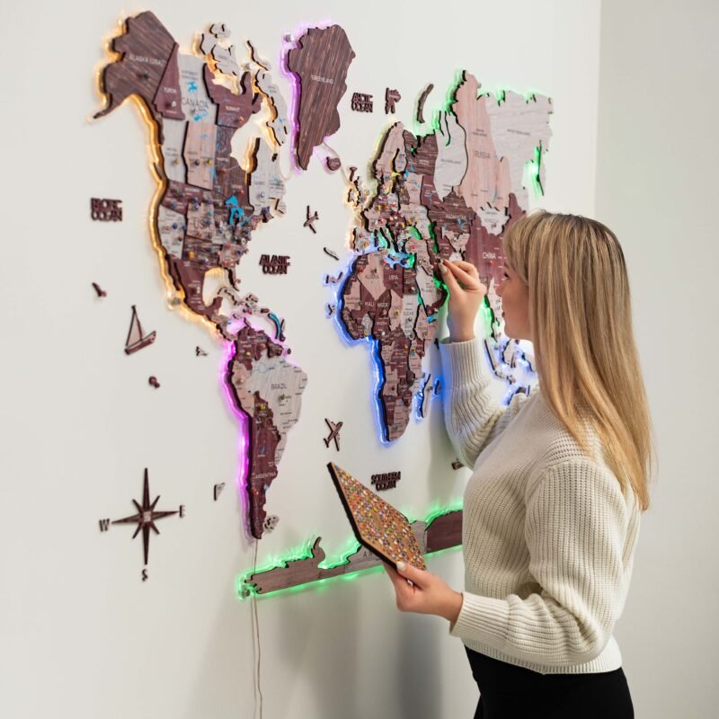 Carte du Monde avec LED Brun Cappuccino