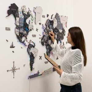 Carte du Monde Murale LED Gris Nordique