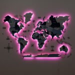 Carte du Monde Lumineuse Bleue en Bois 3D - vue 4
