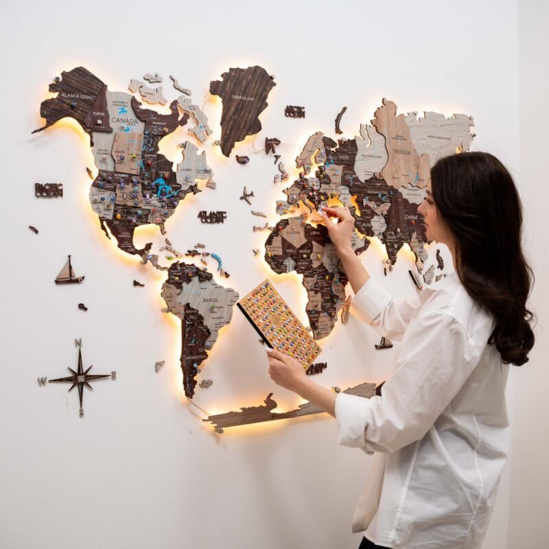 Carte du Monde Murale Lumineuse Brun Cappuccino