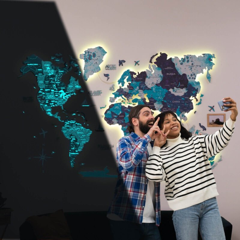 Carte Monde Lumineuse Bleu Océan