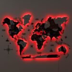 Carte du Monde Murale Grand Format LED Brun Rustique - vue 6