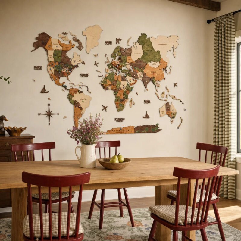 Mappemonde 3D en Bois Vert Nature