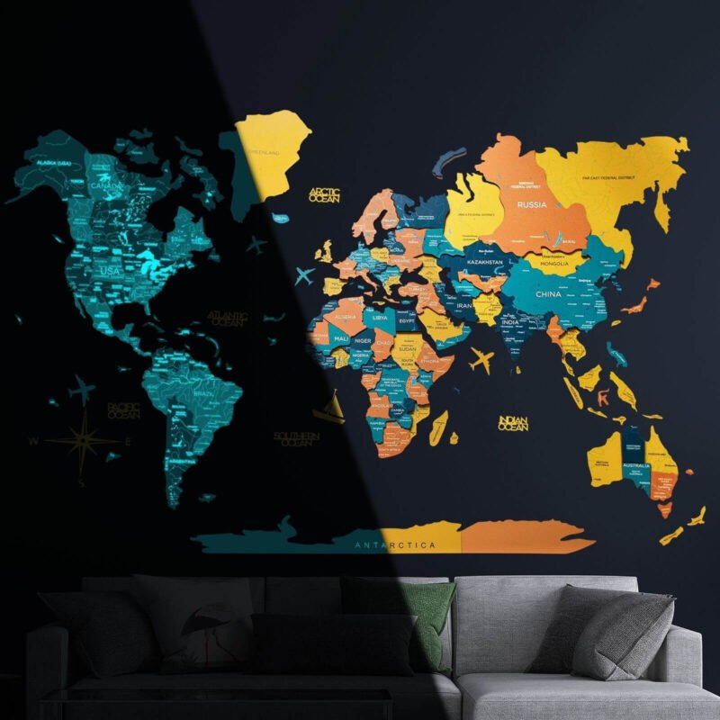 Planisphère 3D Bois Phosphorescent Multicolore