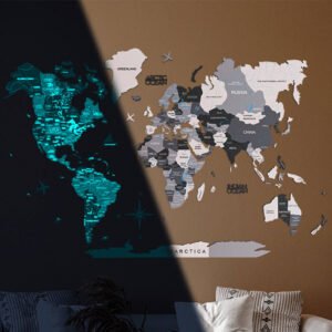 Planisphère Bois Mural Phosphorescent Gris