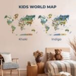 Carte du Monde Bois Enfant Animaux Kaki - vue 3