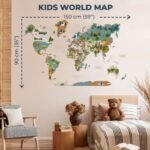 Carte du Monde Bois Enfant Animaux Kaki - vue 4