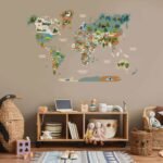 Carte du Monde Bois Enfant Animaux Kaki - vue 5
