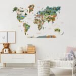 Carte du Monde Bois Enfant Animaux Kaki - vue 6
